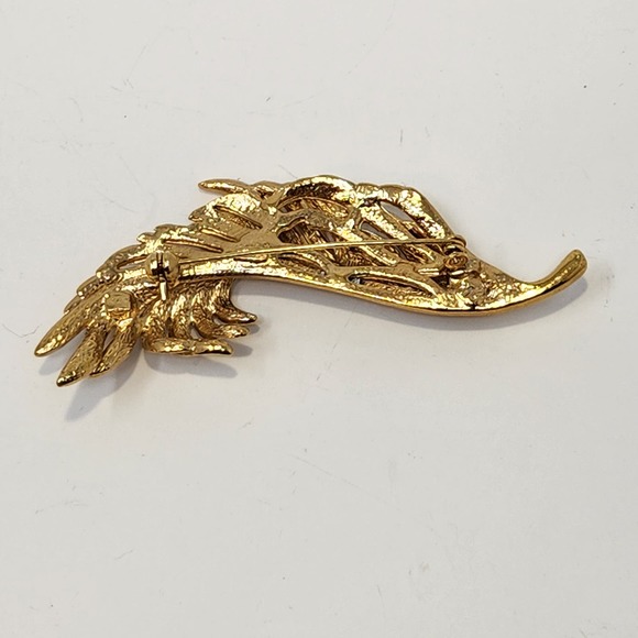 Roman Feather Clear Crystal Brooch Gold Tone Costume Fashion Jewelry Statement - Picture 4 of 6